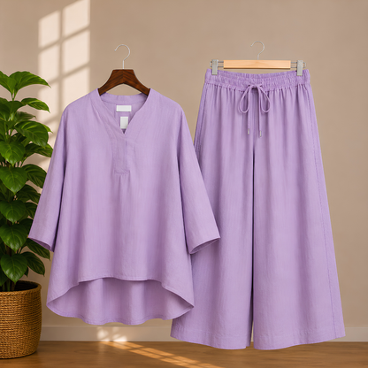Elegant Black Kaftan Top & Wide-Leg Pants Set