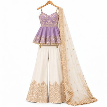 Women’s Embroidered Peplum Sharara Set