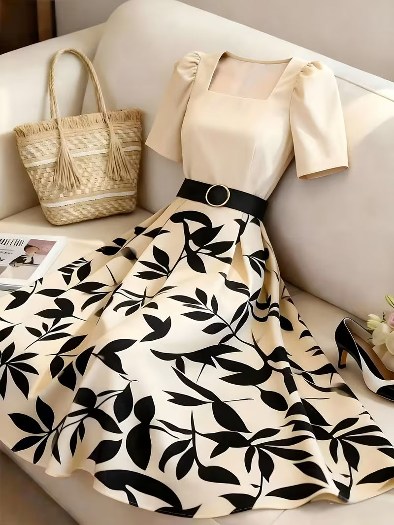 Elegant Floral Patchwork A-Line Dress