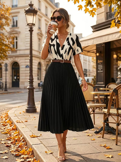 Elegant Ruffle V-Neck A-Line Dress