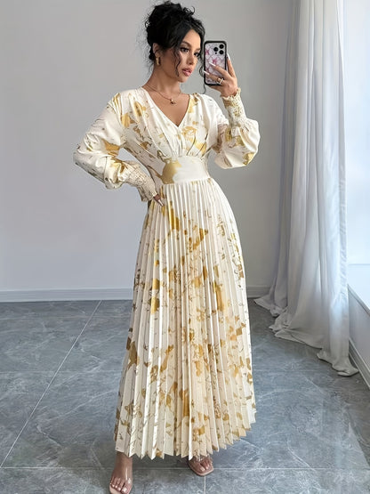 Women’s Floral Printed Pleated Maxi Dress