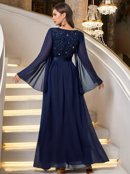 Royal Pearl Sequin Evening Gown
