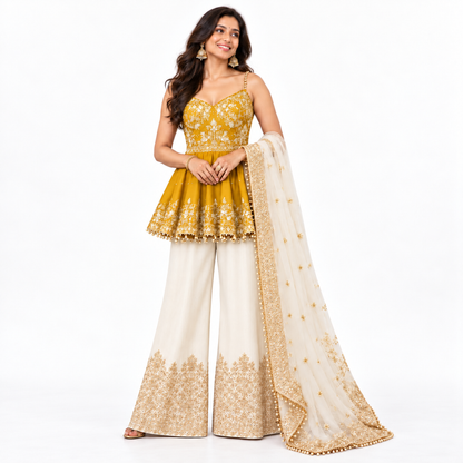 Women’s Embroidered Peplum Sharara Set