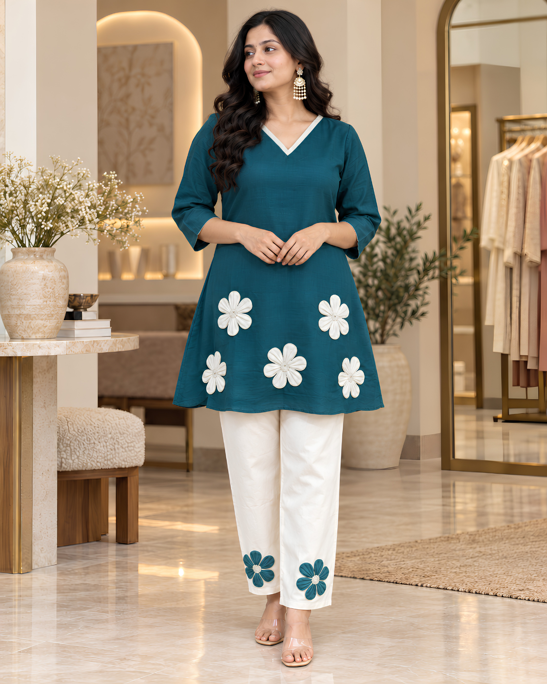 Women’s Floral Embroidered Kurta Pant Set
