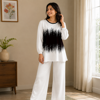 Elegant Monochrome Tunic & Wide-Leg Pants Set