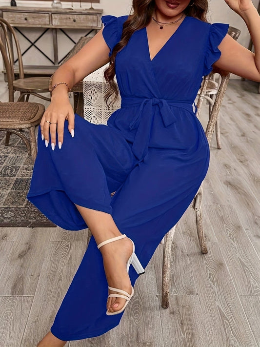 Elegant Ruffle V-Neck Belted Bodysuit – Solid Color Chic Women’s Top