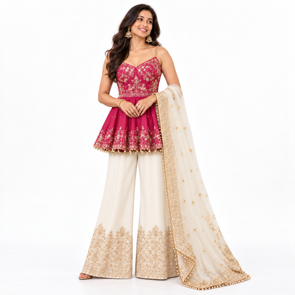 Women’s Embroidered Peplum Sharara Set