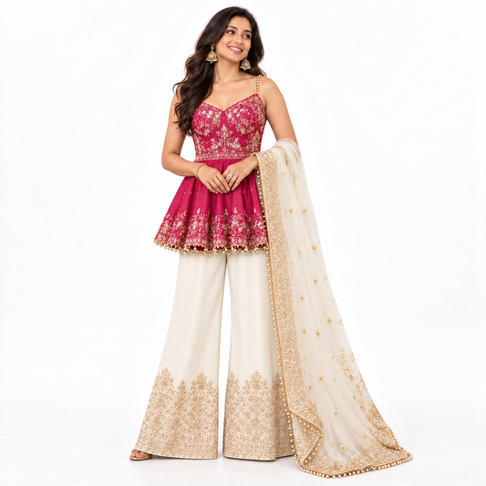 Women’s Embroidered Peplum Sharara Set