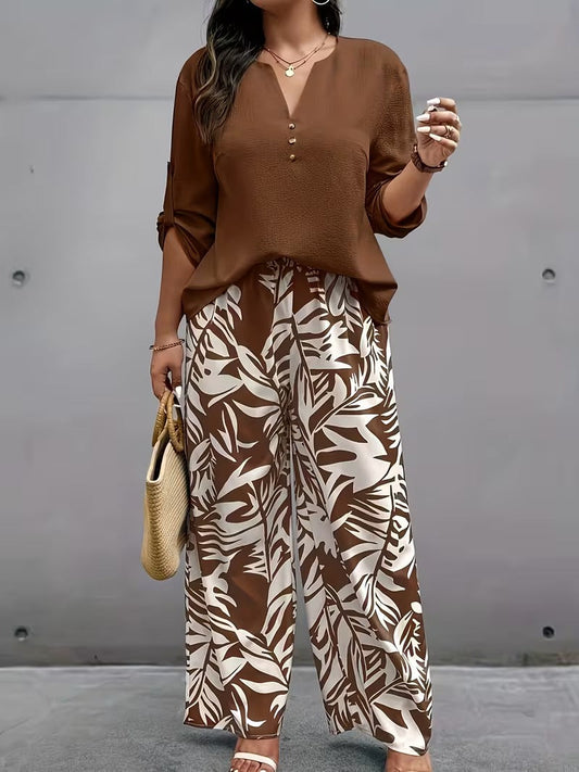 Women’s Elegant Wide-Leg Printed Trousers – Formal & Casual Wear Pants