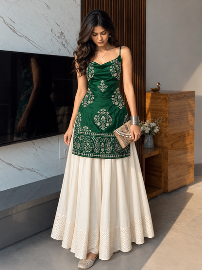 Women’s Embroidered Kurti & Flared Skirt Set