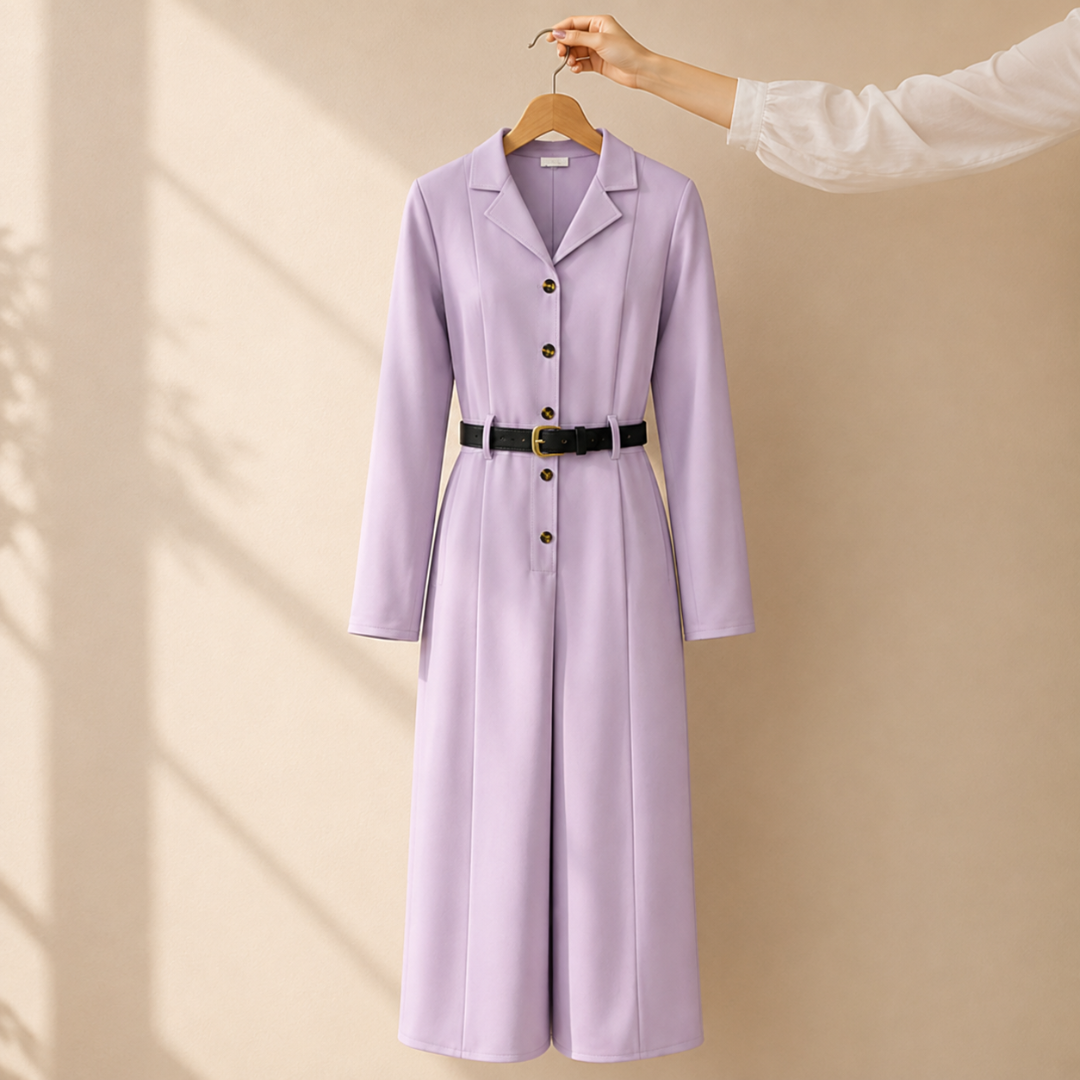Elegant Belted Lavender Maxi Dress