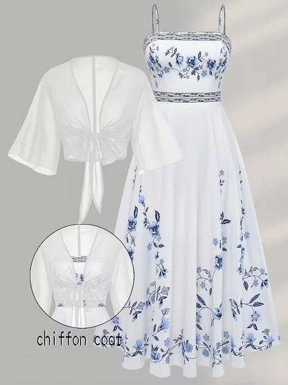 Midnight Bloom 2-Piece Midi Dress Set