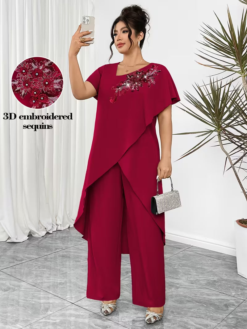 Luxury Rhinestone Lace Plus-Size Set