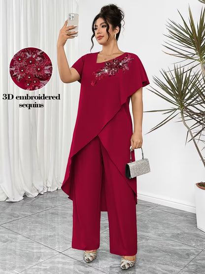 Luxury Rhinestone Lace Plus-Size Set