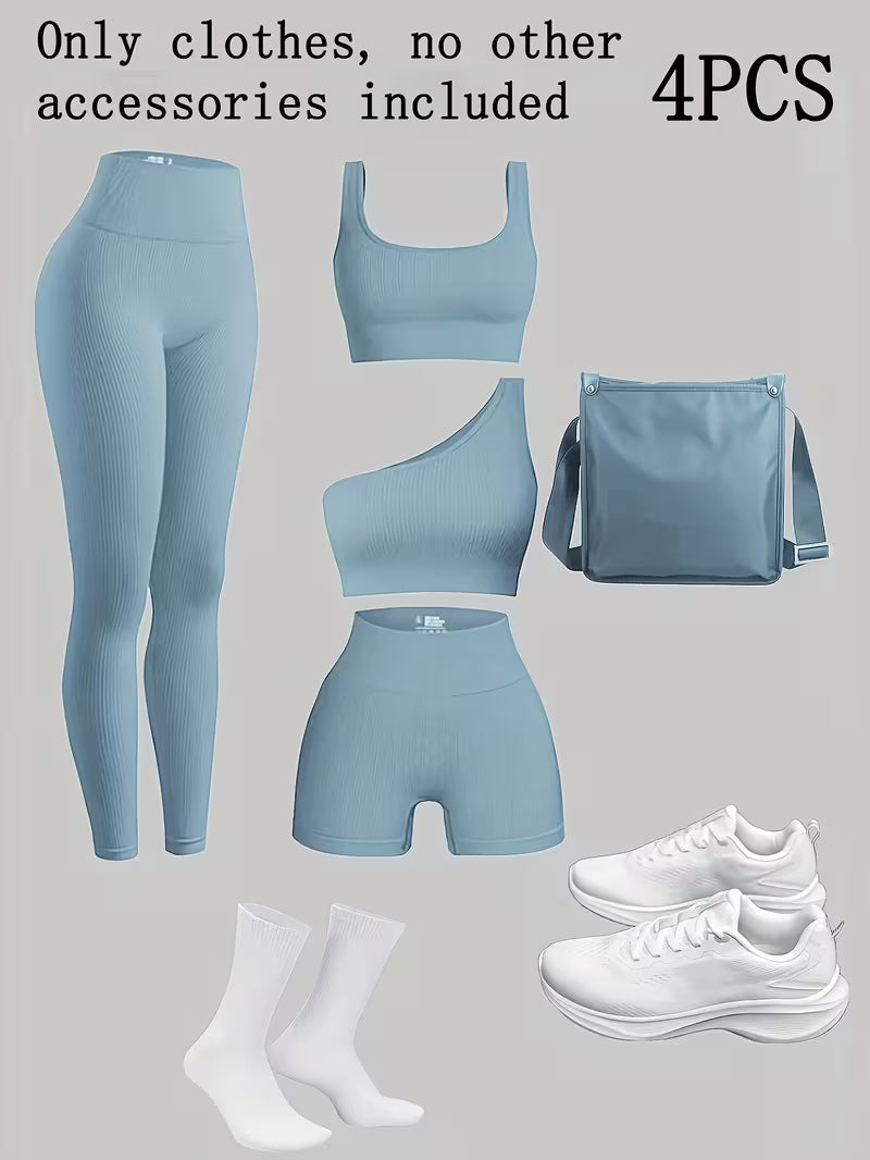 4-Piece Seamless Ribbed Activewear Set