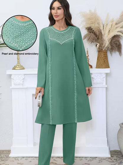 Luxury Pearl Sequin Abaya 2-Piece Set