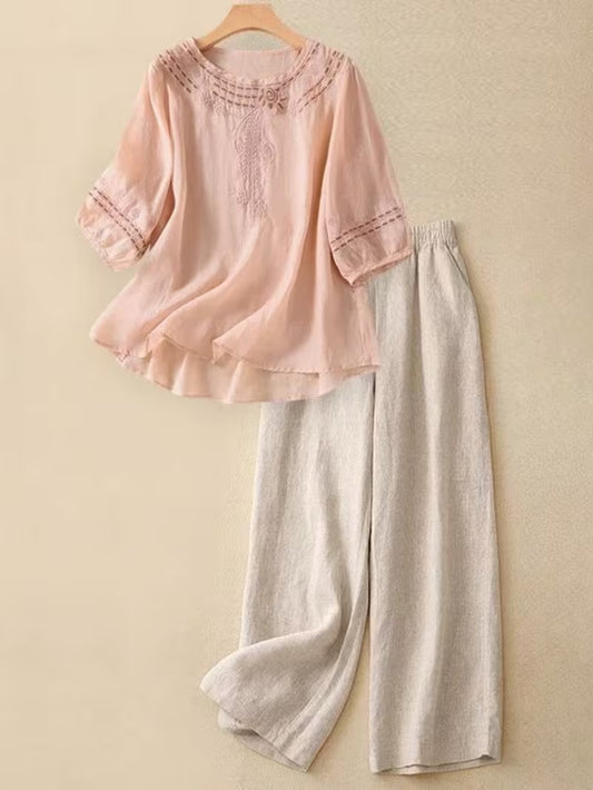 Women's Embroidered Loose Fit Outfit Set