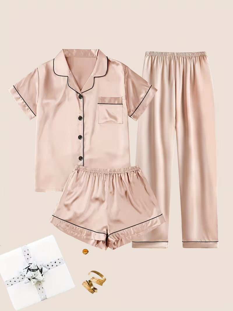 Women's Luxe Satin 3-Piece Sleepwear Set
