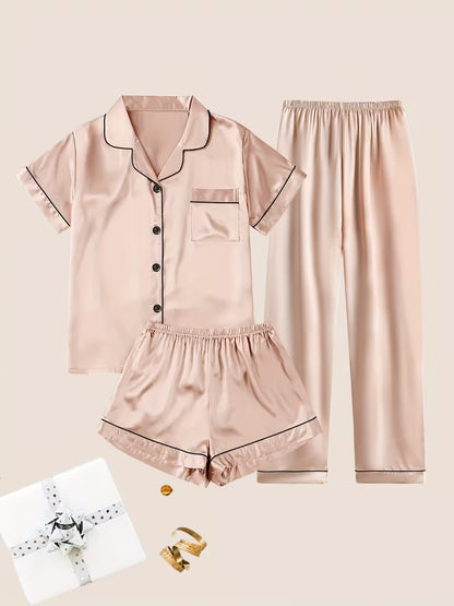 Women's Luxe Satin 3-Piece Sleepwear Set