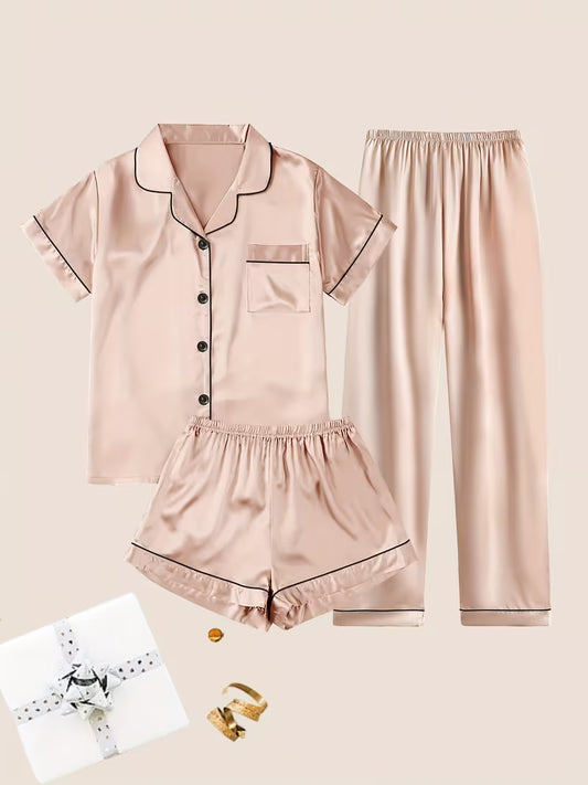 Women's Luxe Satin 3-Piece Sleepwear Set