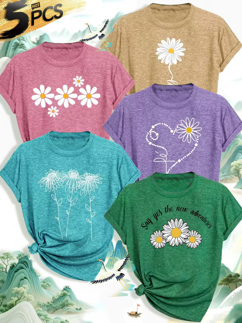 Pack of 5 Women’s Printed Casual T-Shirts