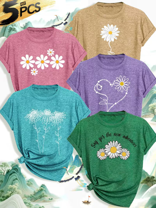 Pack of 5 Women’s Printed Casual T-Shirts