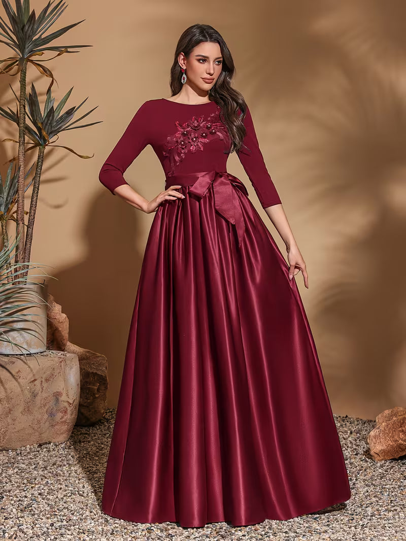 Elegant Bow Belt Mid-Length Evening Dress