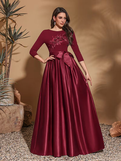 Elegant Bow Belt Mid-Length Evening Dress