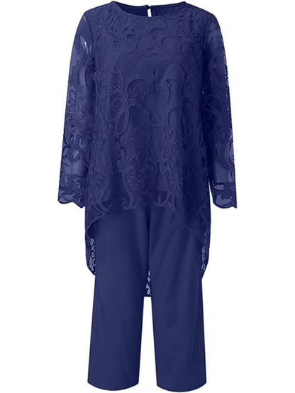 Elegant Lace Chiffon Pantsuit