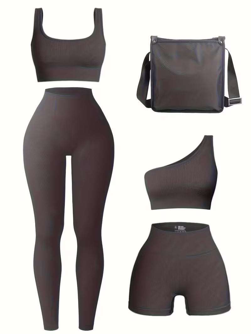 4-Piece Seamless Ribbed Activewear Set