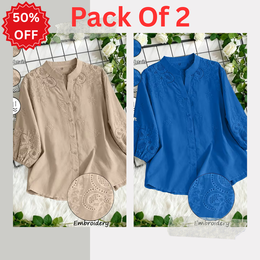Pack of 2 Women's Premium Embroidered Casual Tops