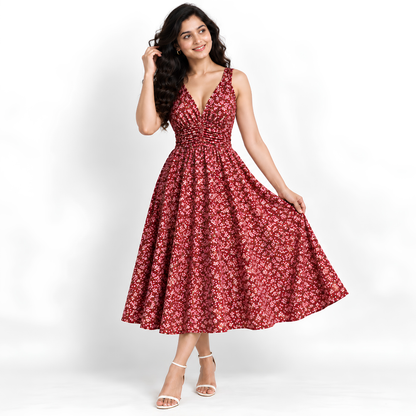 Women’s Printed Dress with Denim Shirt Set