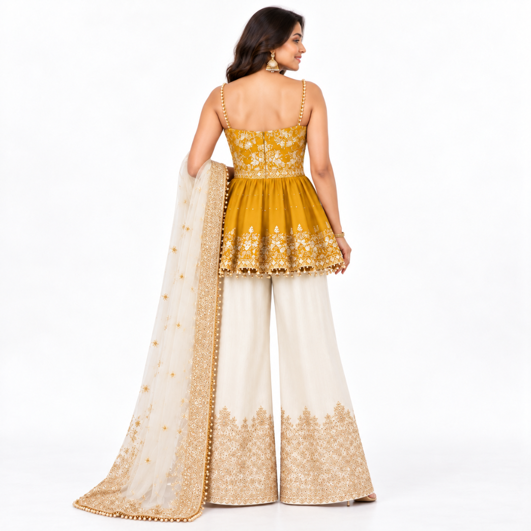 Women’s Embroidered Peplum Sharara Set