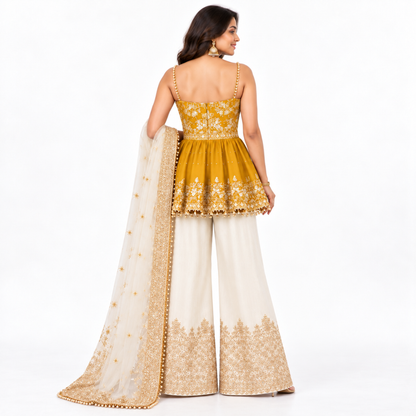 Women’s Embroidered Peplum Sharara Set