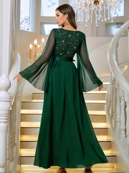 Royal Pearl Sequin Evening Gown