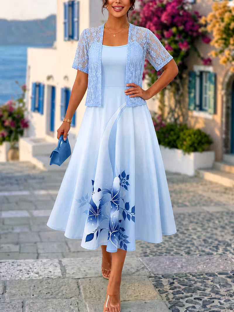 Luxurious Lace Blazer & Floral Maxi Dress Set