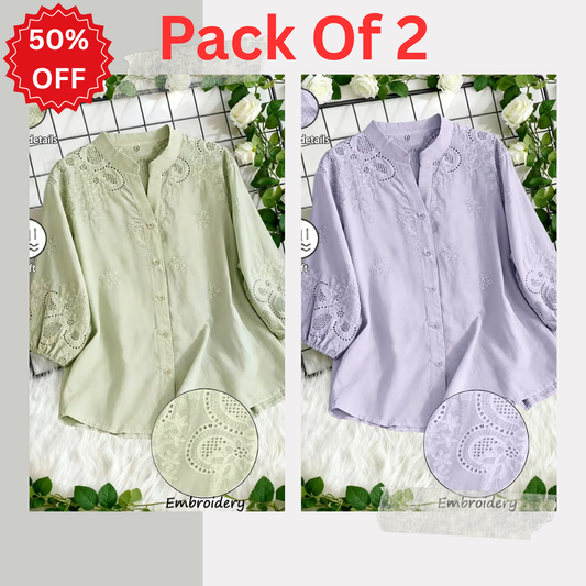 Pack of 2 Women's Premium Embroidered Casual Tops