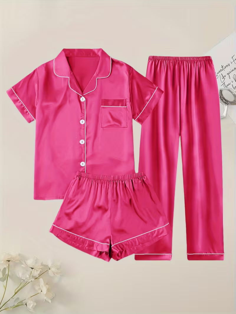 Women's Luxe Satin 3-Piece Sleepwear Set