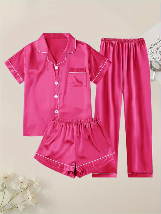 Women's Luxe Satin 3-Piece Sleepwear Set