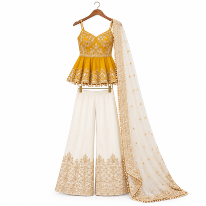 Women’s Embroidered Peplum Sharara Set