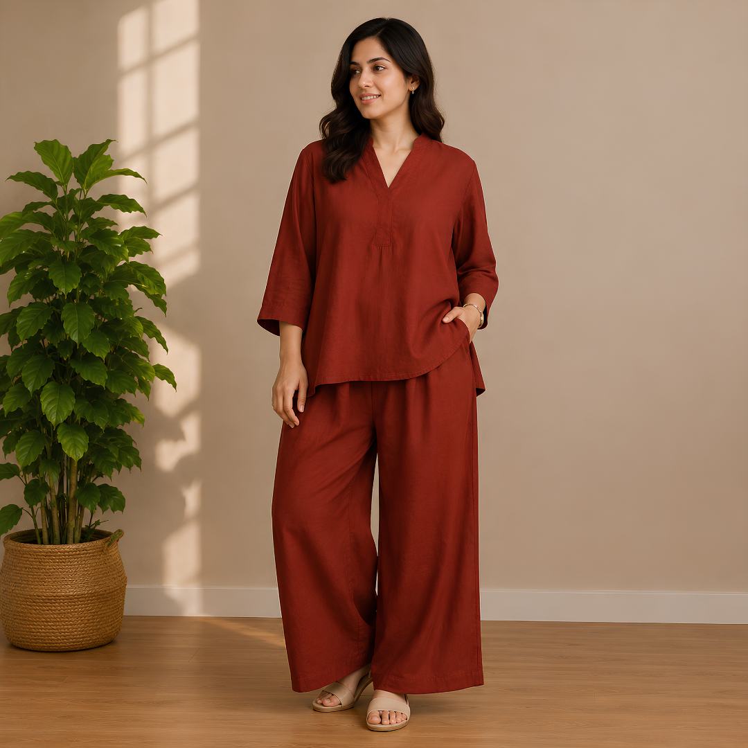 Elegant Black Kaftan Top & Wide-Leg Pants Set