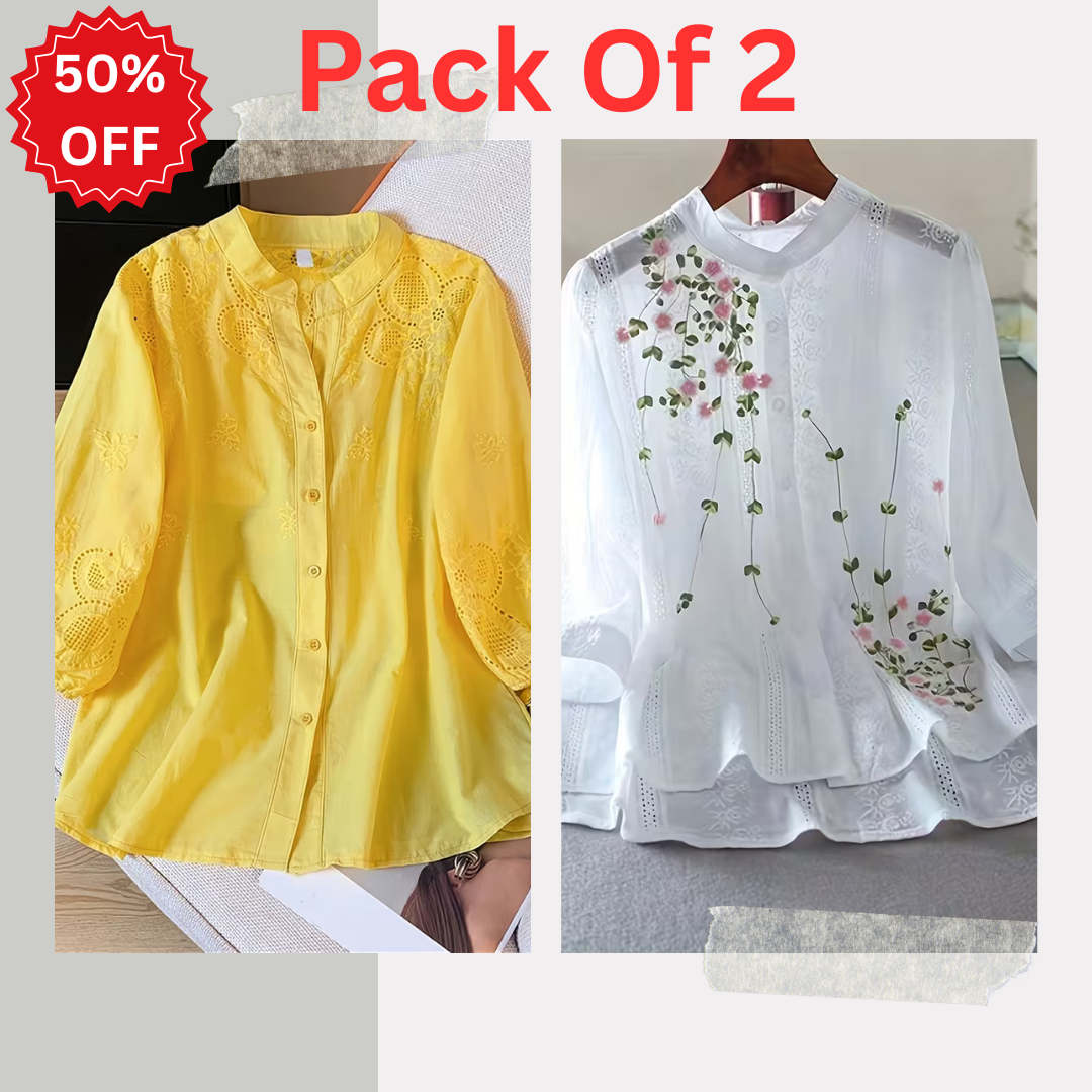 Pack of 2 Women's Premium Embroidered Casual Tops