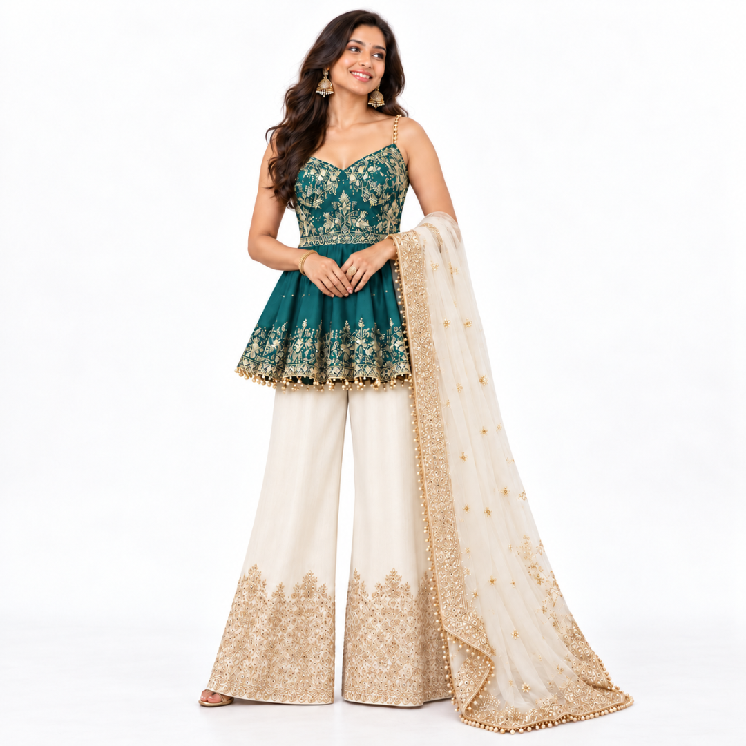 Women’s Embroidered Peplum Sharara Set