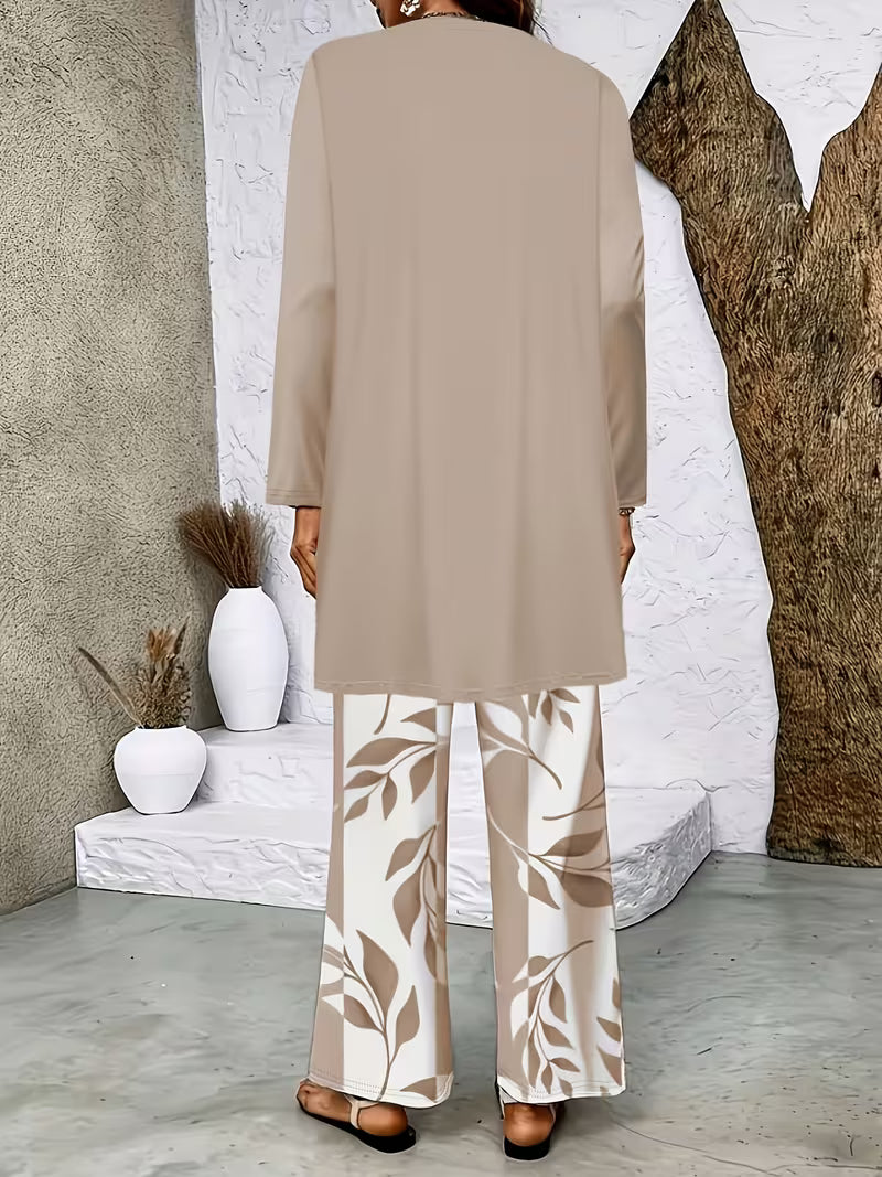Women's 3-Piece Printed Co-Ord Set | Cardigan, Tank Top & Wide-Leg Pants