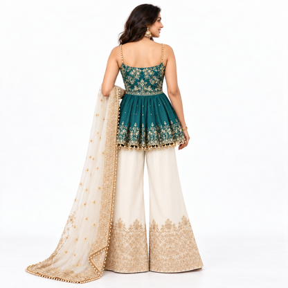 Women’s Embroidered Peplum Sharara Set
