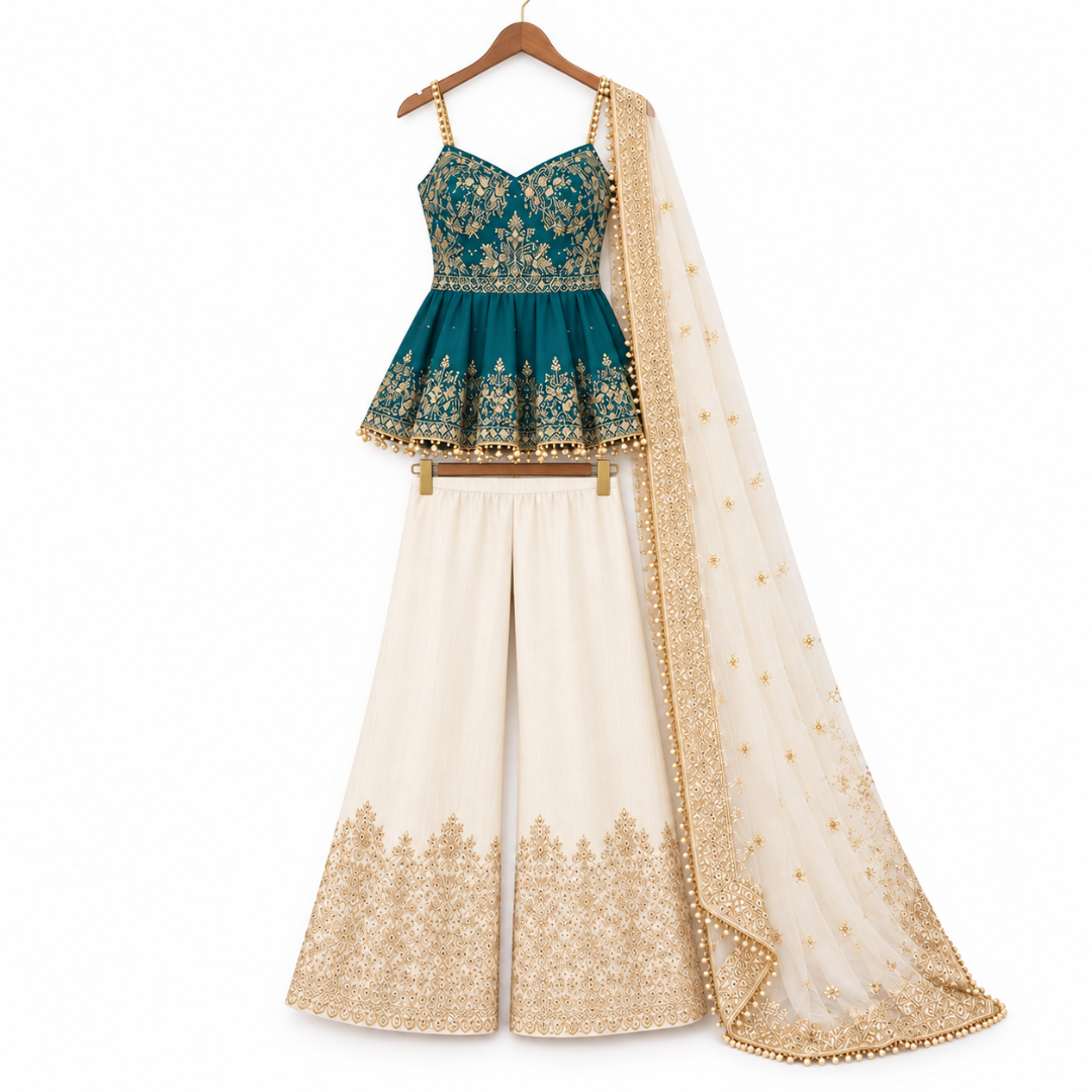 Women’s Embroidered Peplum Sharara Set