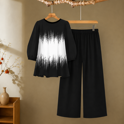 Elegant Monochrome Tunic & Wide-Leg Pants Set