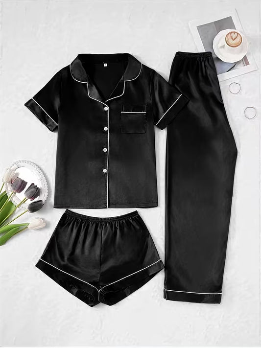 Women's Luxe Satin 3-Piece Sleepwear Set