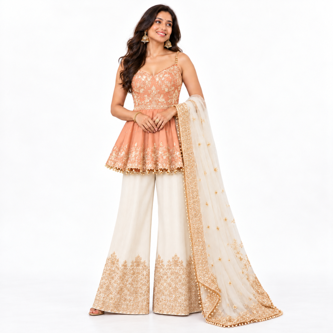 Women’s Embroidered Peplum Sharara Set