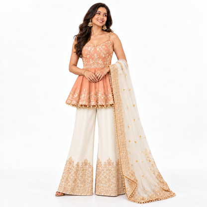 Women’s Embroidered Peplum Sharara Set